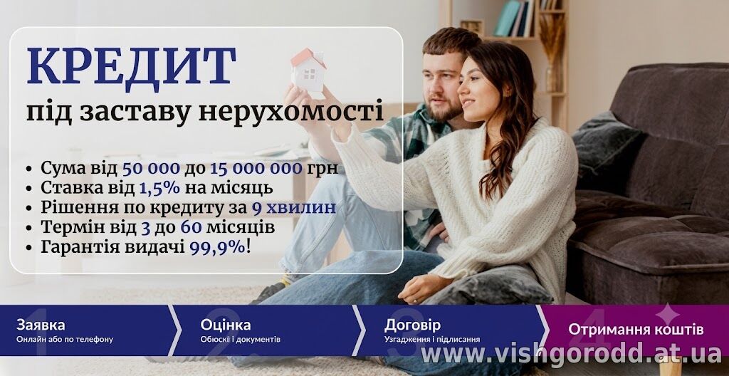 Позика під заставу будинку без офіційного працевлаштування Київ.
